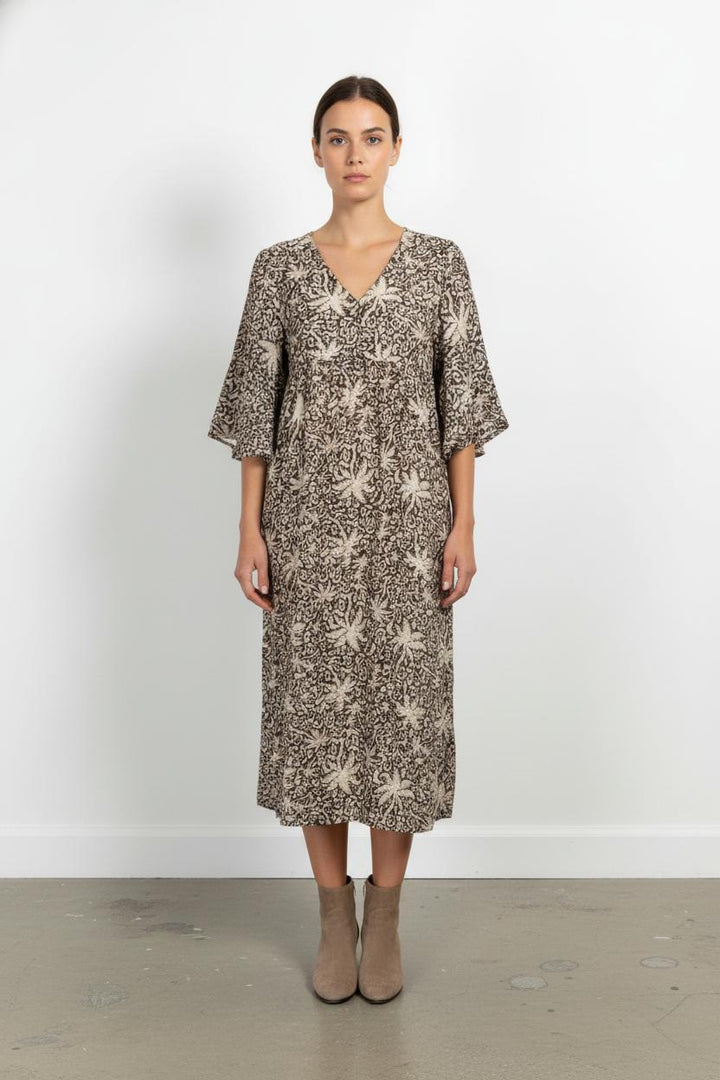Robe Imprimée Marron et Beige - Taille L/40 de la marque La Fée Maraboutée | PARAD103460 - Vendu par Paradigme - Image 1