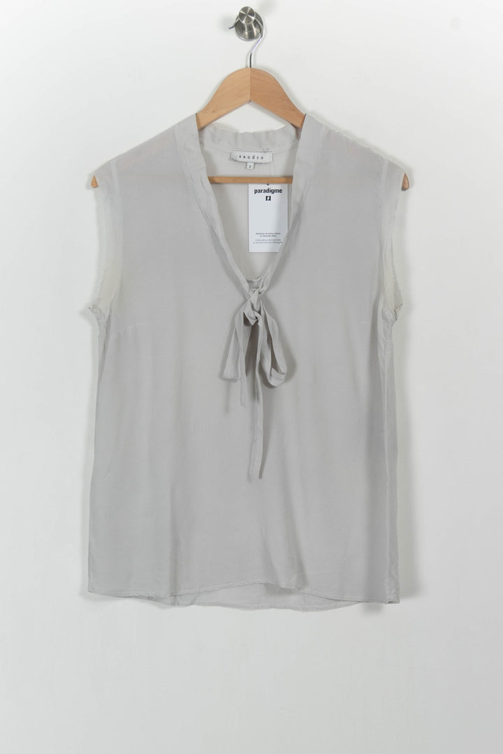 Blouse Sans Manches Grise - Taille M/38 de la marque Sandro | PARAD103483 - Vendu par Paradigme - Image 2