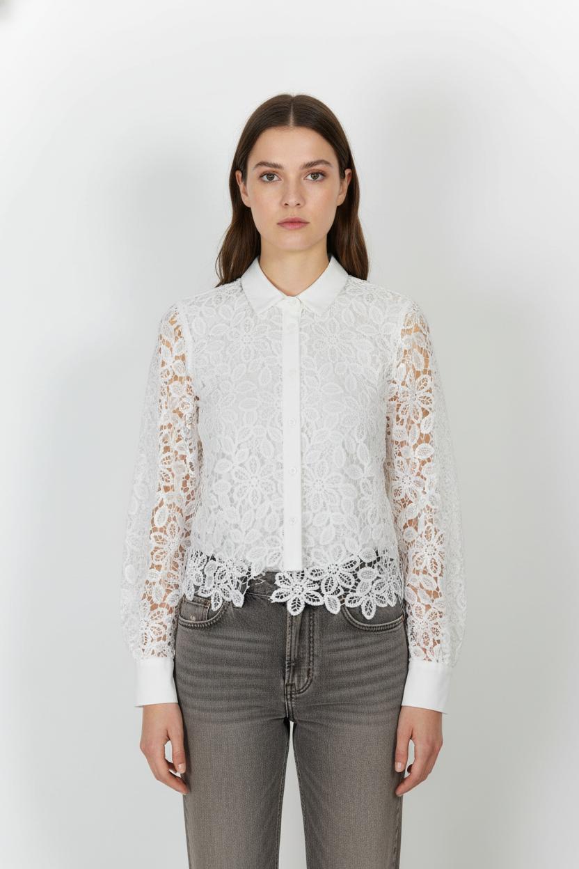Blouse Dentelle Blanche - Taille S/36 de la marque Indies | PARAD103519 - Vendu par Paradigme - Image 1