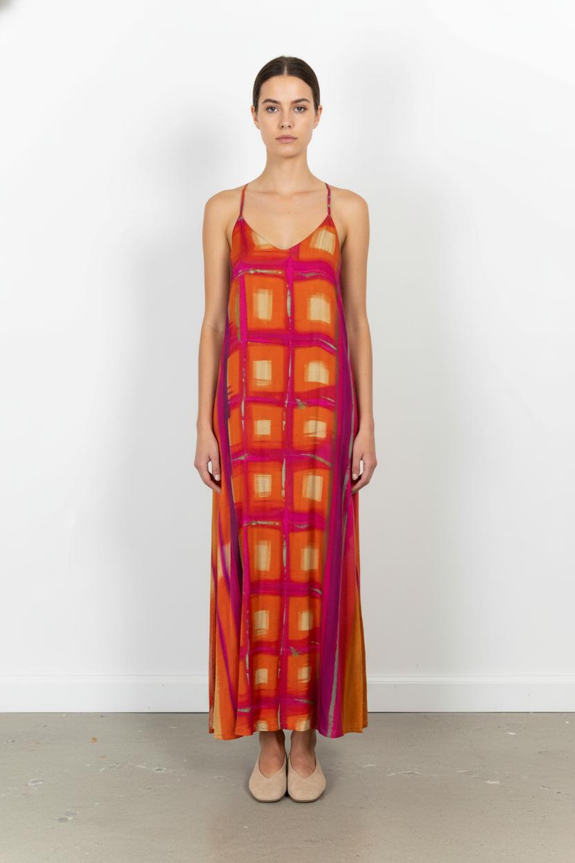 Robe Longue Orange et Rose - Taille S/36 de la marque Indies | PARAD103520 - Vendu par Paradigme - Image 1