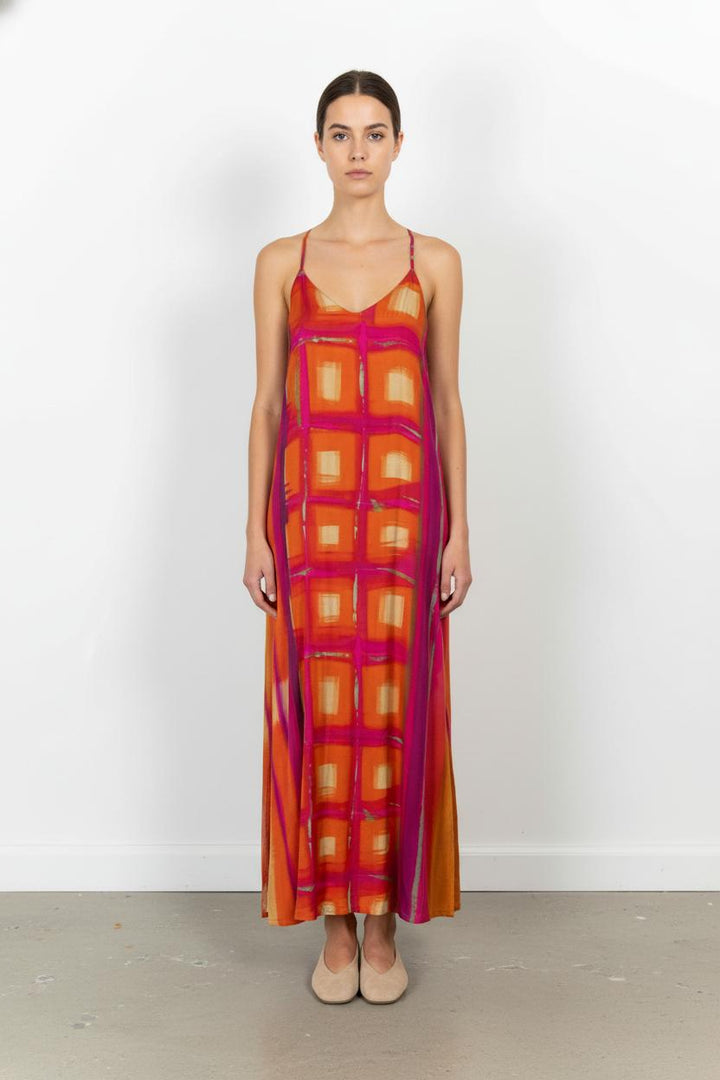 Robe Longue Orange et Rose - Taille S/36 de la marque Indies | PARAD103520 - Vendu par Paradigme - Image 1