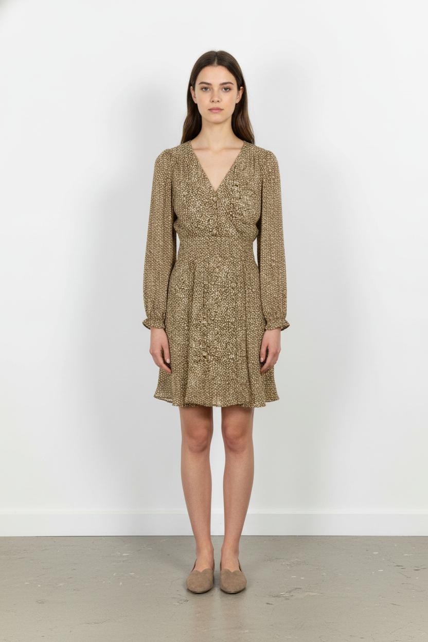 Robe Portefeuille Marron et Blanche - Taille S/36 de la marque Emile & Ida | PARAD103580 - Vendu par Paradigme - Image 1