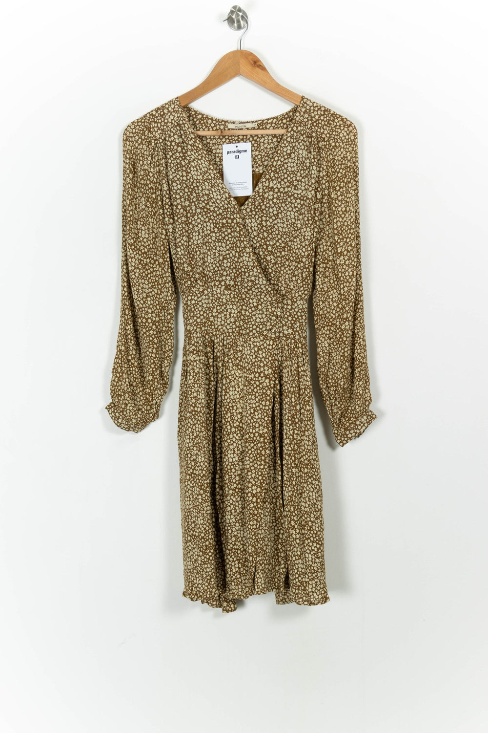Robe Portefeuille Marron et Blanche - Taille S/36 de la marque Emile & Ida | PARAD103580 - Vendu par Paradigme - Image 2