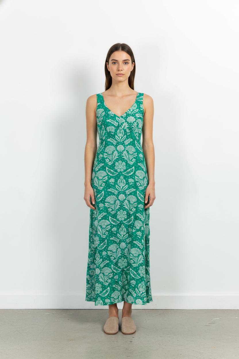 Robe Longue Verte et Blanche - Taille L/40 de la marque Petite Mendigote | PARAD103585 - Vendu par Paradigme - Image 1
