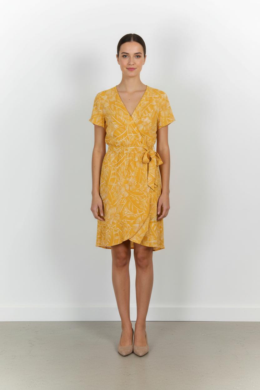 Robe Portefeuille Jaune et Blanche - Taille XS/34 de la marque Des petits hauts | PARAD103614 - Vendu par Paradigme - Image 1