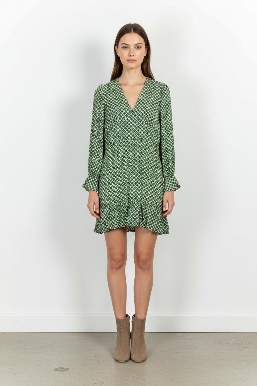 Robe Courte Verte et Blanche - Taille S/36 de la marque Tara Jarmon | PARAD103627 - Vendu par Paradigme - Image 1