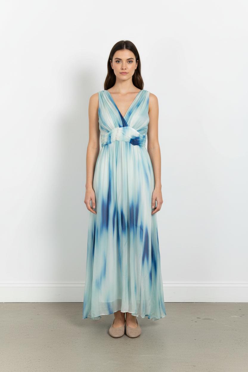 Robe Longue Bleu et Blanc - Taille S/36 de la marque Indies | PARAD103632 - Vendu par Paradigme - Image 1