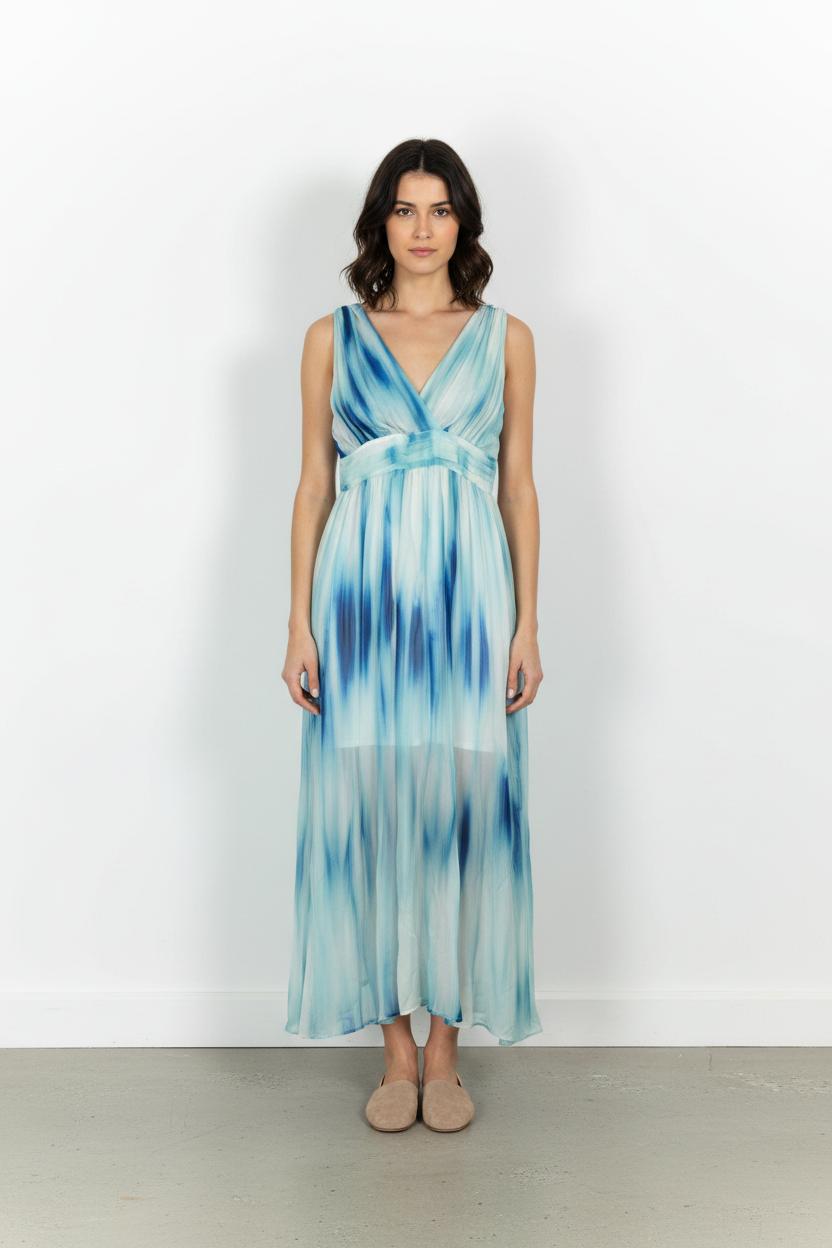 Robe Longue Bleu et Blanc - Taille M/38 de la marque Indies | PARAD103633 - Vendu par Paradigme - Image 1