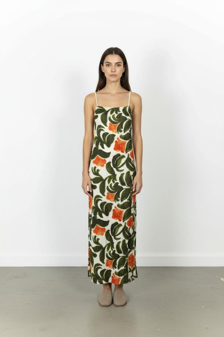 Robe Longue Blanche Verte et Orange - Taille M/38 de la marque Indies | PARAD103639 - Vendu par Paradigme - Image 1
