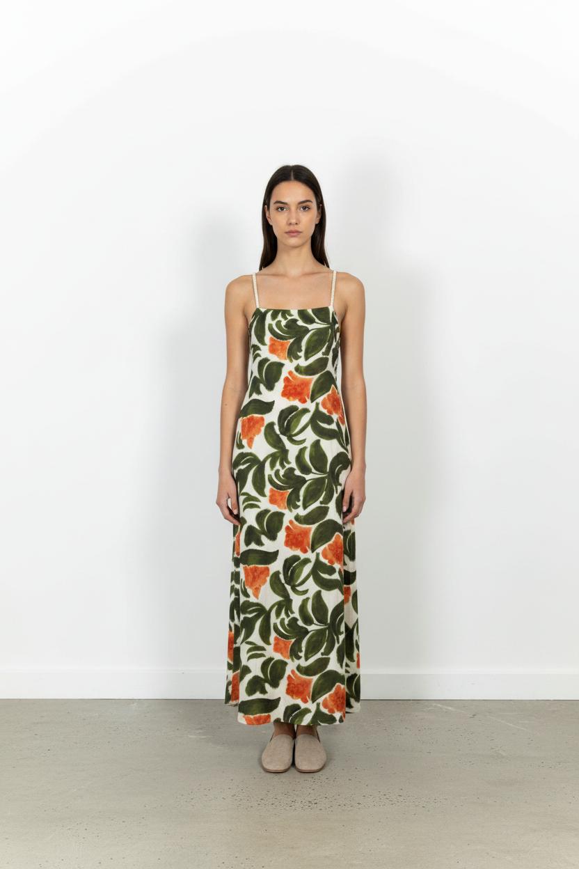 Robe Longue Verte et Orange - Taille S/36 de la marque Indies | PARAD103641 - Vendu par Paradigme - Image 1