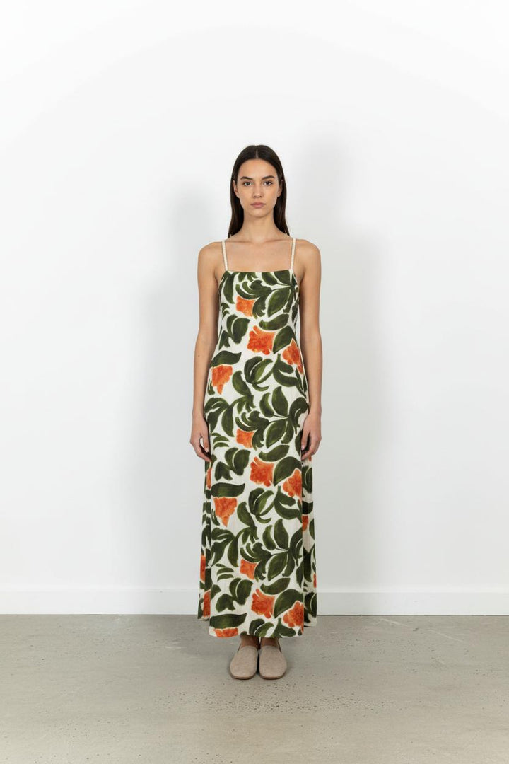 Robe Longue Verte et Orange - Taille S/36 de la marque Indies | PARAD103641 - Vendu par Paradigme - Image 1