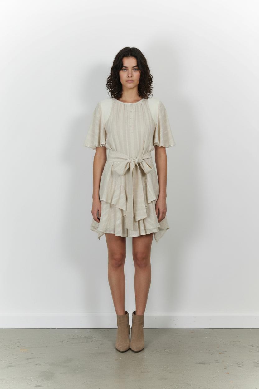 Robe Volantée Beige - Taille L/40 de la marque Indies | PARAD103644 - Vendu par Paradigme - Image 1