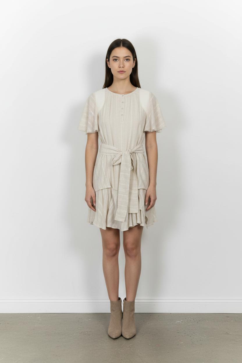 Robe Courte Beige - Taille M/38 de la marque Indies | PARAD103645 - Vendu par Paradigme - Image 1
