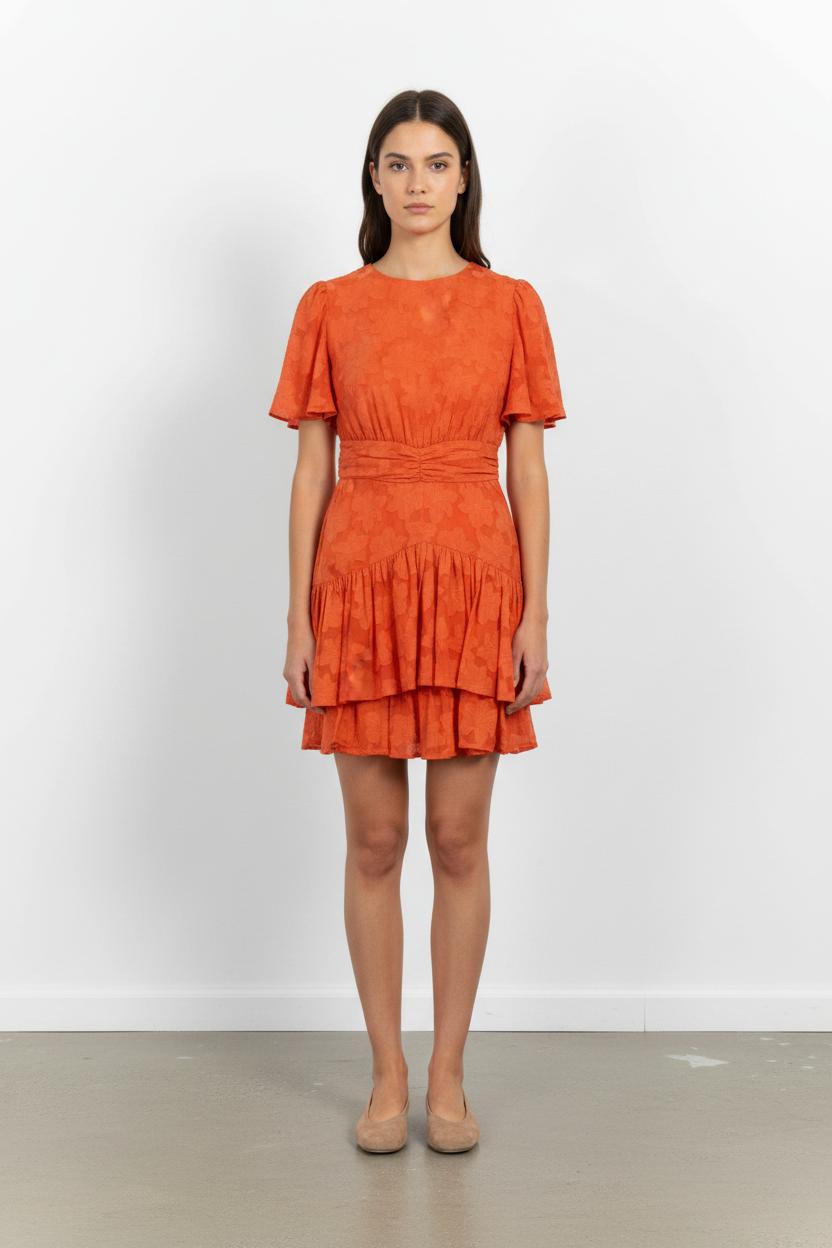 Robe Volantée Orange - Taille S/36 de la marque Indies | PARAD103648 - Vendu par Paradigme - Image 1