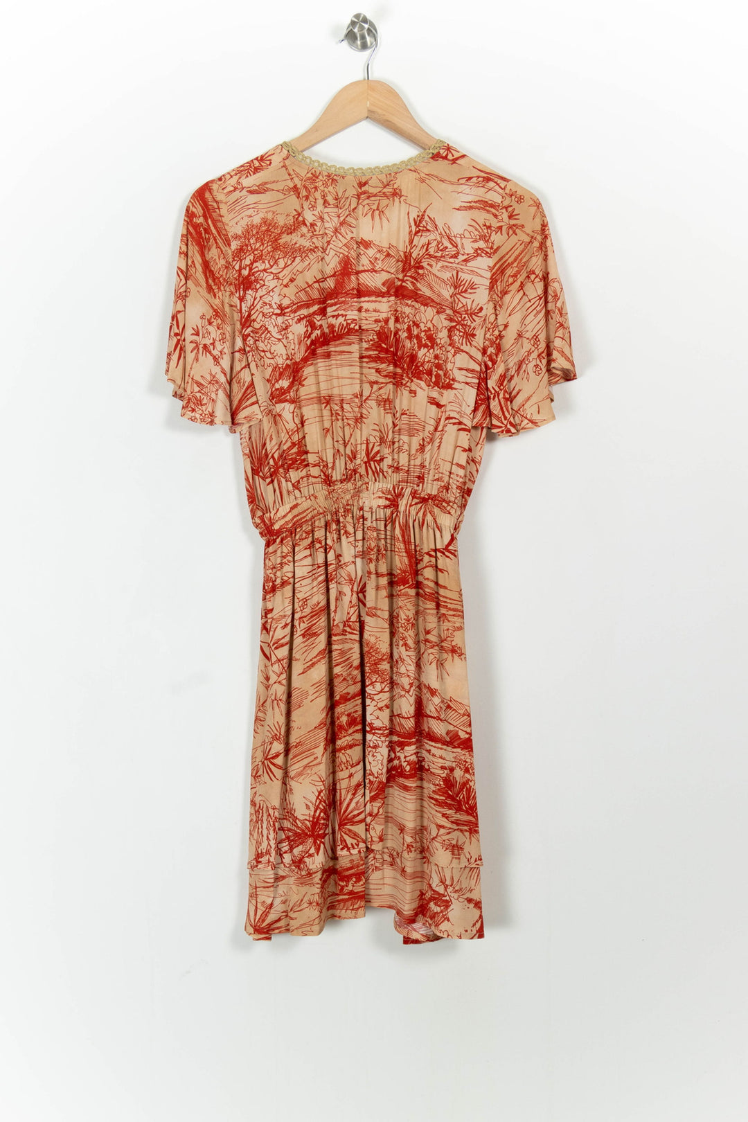 Robe Cache-Cœur Beige et Rouge - Taille M/38 de la marque Indies | PARAD103655 - Vendu par Paradigme - Image 4
