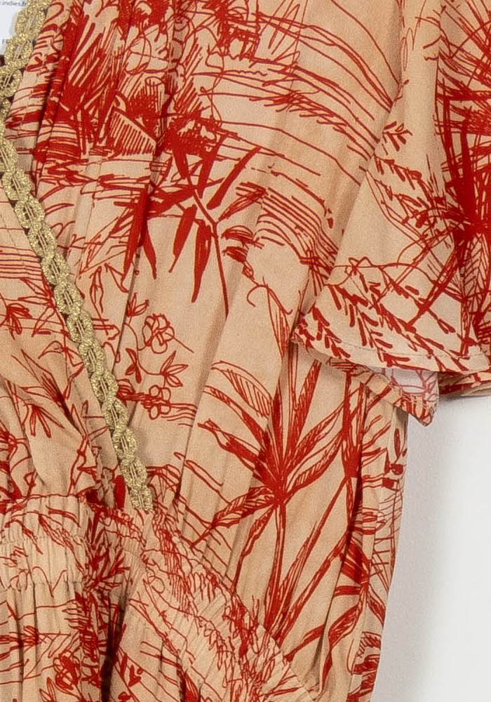 Robe Cache-Cœur Beige et Rouge - Taille M/38 de la marque Indies | PARAD103655 - Vendu par Paradigme - Image 3