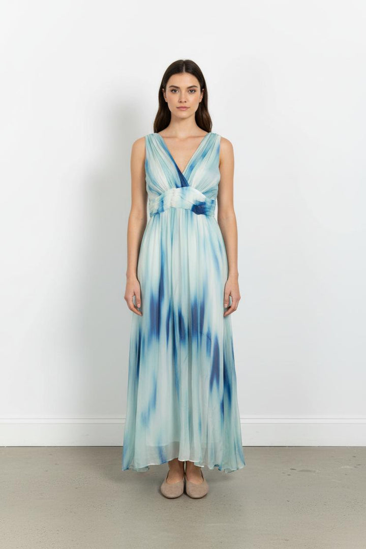 Robe Longue Bleue et Blanche - Taille L/40 de la marque Indies | PARAD103657 - Vendu par Paradigme - Image 1