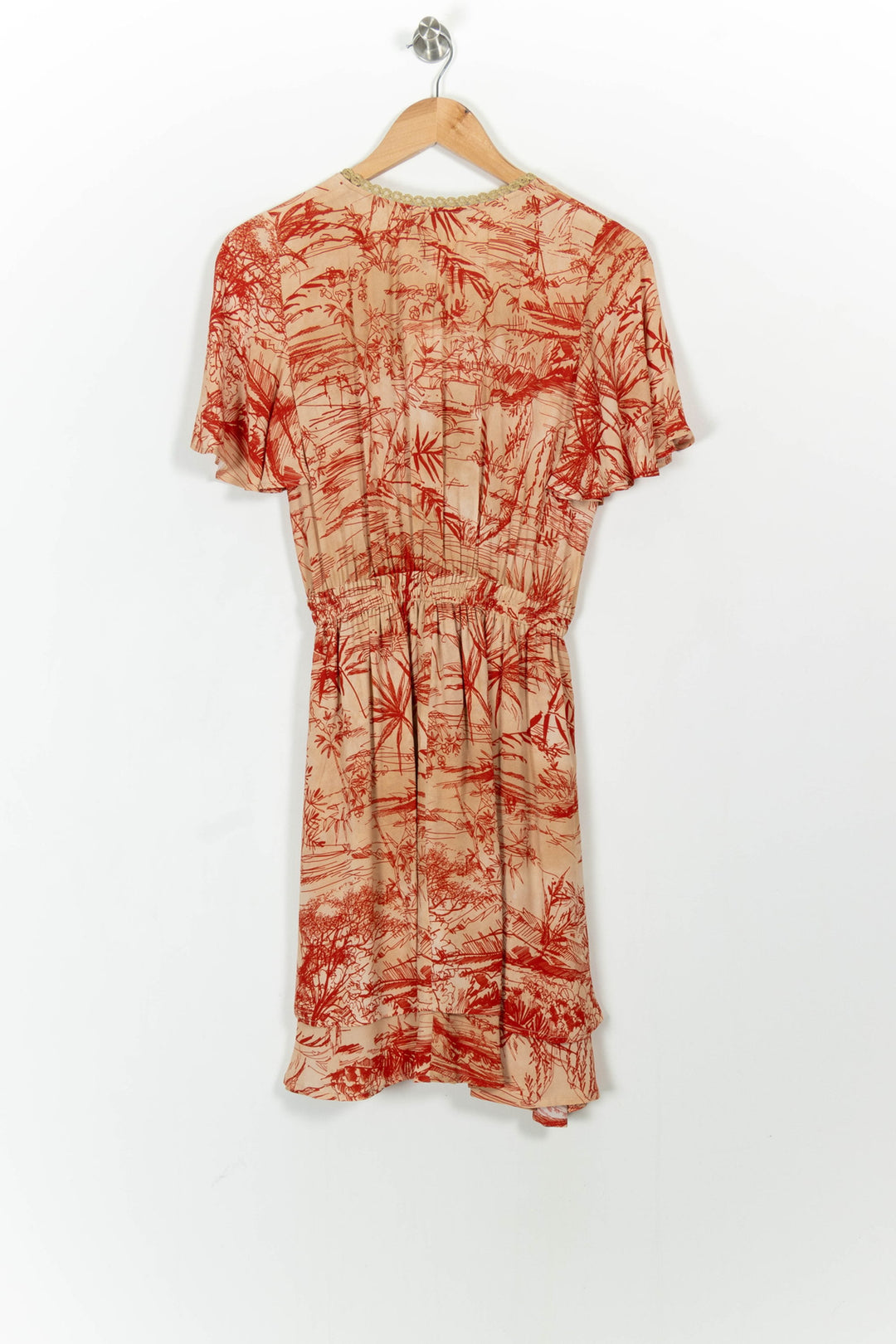 Robe Cache-Cœur Beige et Rouge - Taille S/36 de la marque Indies | PARAD103658 - Vendu par Paradigme - Image 4