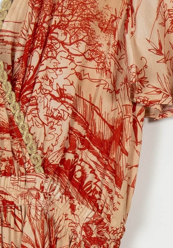 Robe Cache-Cœur Beige et Rouge - Taille S/36 de la marque Indies | PARAD103658 - Vendu par Paradigme - Image 3
