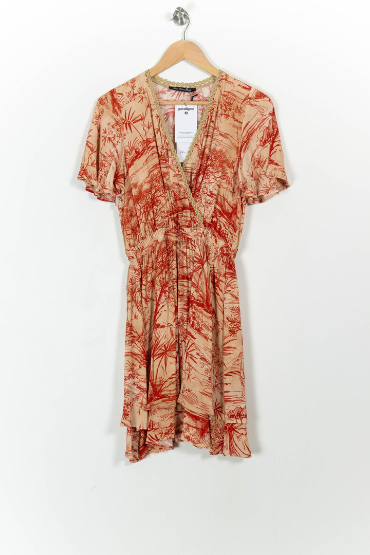 Robe Cache-Cœur Beige et Rouge - Taille S/36 de la marque Indies | PARAD103658 - Vendu par Paradigme - Image 2