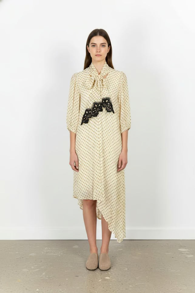 Robe Midi Écrue à Pois Marron et Noir - Taille M/38 de la marque Indies | PARAD103659 - Vendu par Paradigme - Image 1