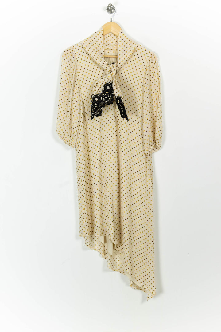 Robe Midi Écrue à Pois Marron et Noir - Taille M/38 de la marque Indies | PARAD103659 - Vendu par Paradigme - Image 2