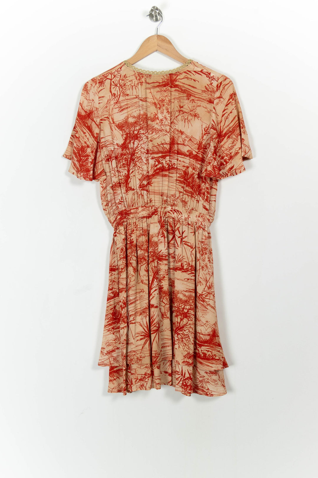 Robe Portefeuille Beige et Rouge - Taille L/40 de la marque Indies | PARAD103660 - Vendu par Paradigme - Image 4