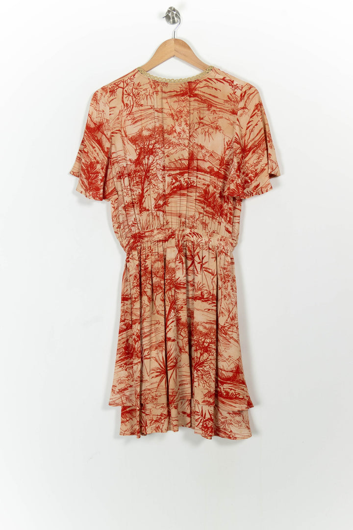 Robe Portefeuille Beige et Rouge - Taille L/40 de la marque Indies | PARAD103660 - Vendu par Paradigme - Image 4