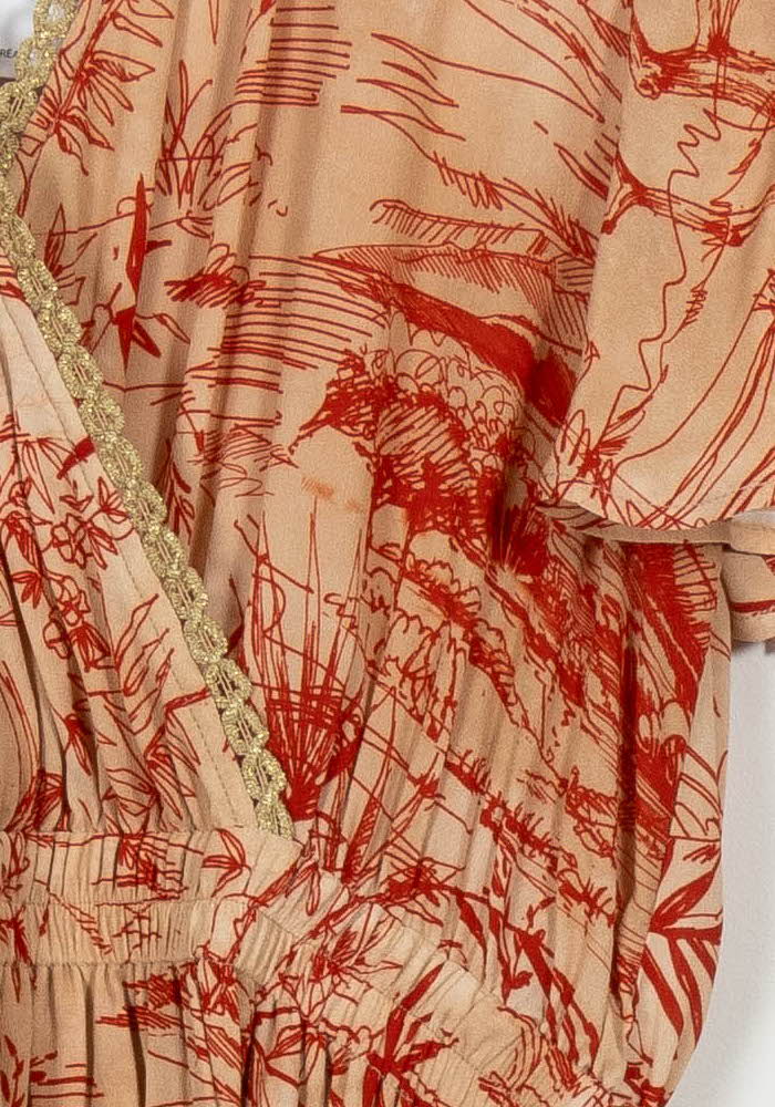 Robe Portefeuille Beige et Rouge - Taille L/40 de la marque Indies | PARAD103660 - Vendu par Paradigme - Image 3