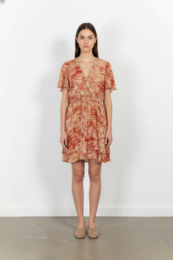 Robe Portefeuille Beige et Rouge - Taille L/40 de la marque Indies | PARAD103660 - Vendu par Paradigme - Image 1