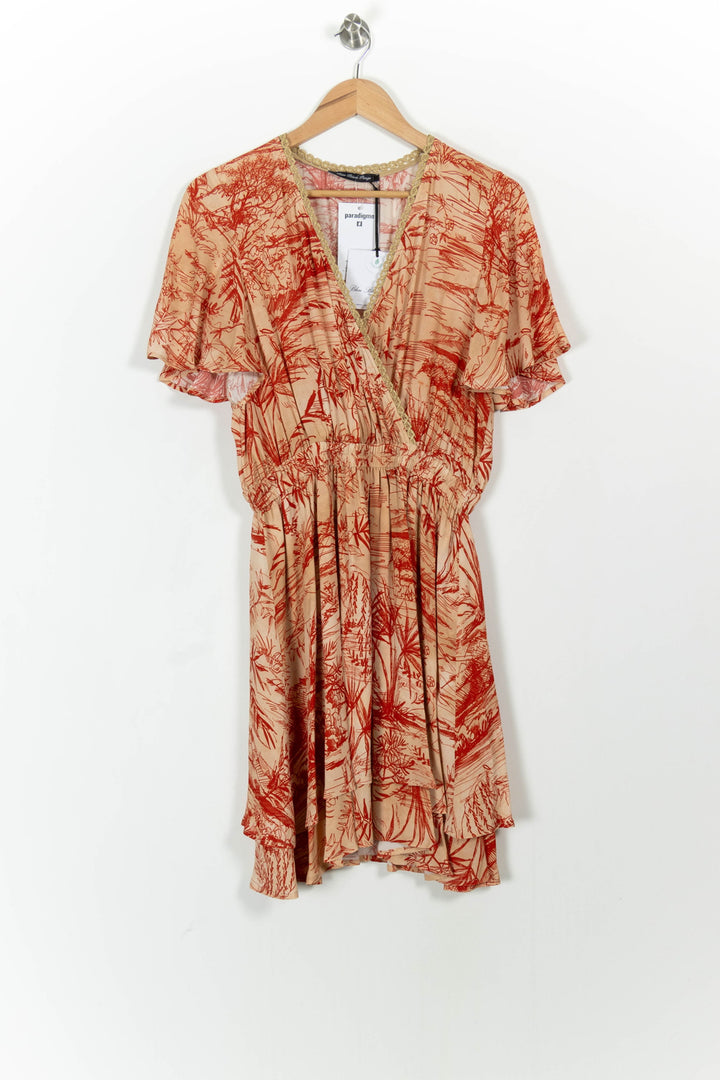 Robe Portefeuille Beige et Rouge - Taille L/40 de la marque Indies | PARAD103660 - Vendu par Paradigme - Image 2