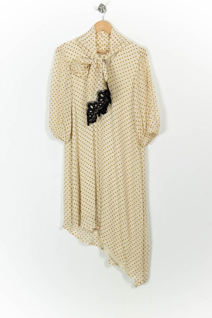 Robe Midi Écrue à Pois Marron et Noir - Taille L/40 de la marque Indies | PARAD103661 - Vendu par Paradigme - Image 2