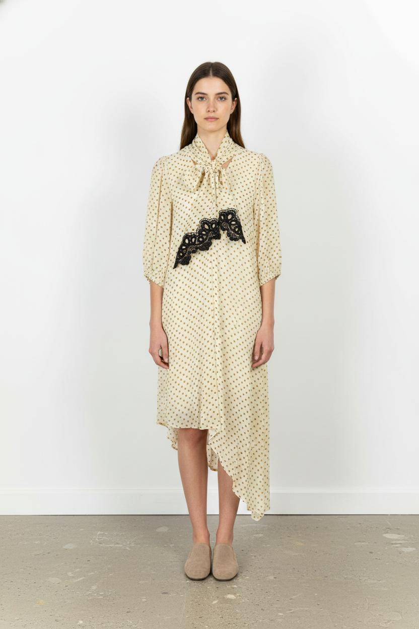 Robe Midi Crème à Pois Jaunes et Noir - Taille S/36 de la marque Indies | PARAD103662 - Vendu par Paradigme - Image 1