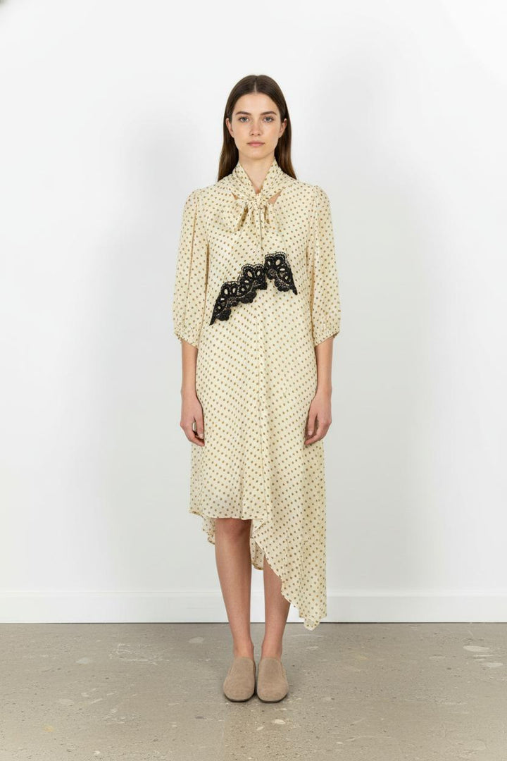Robe Midi Crème à Pois Jaunes et Noir - Taille S/36 de la marque Indies | PARAD103662 - Vendu par Paradigme - Image 1