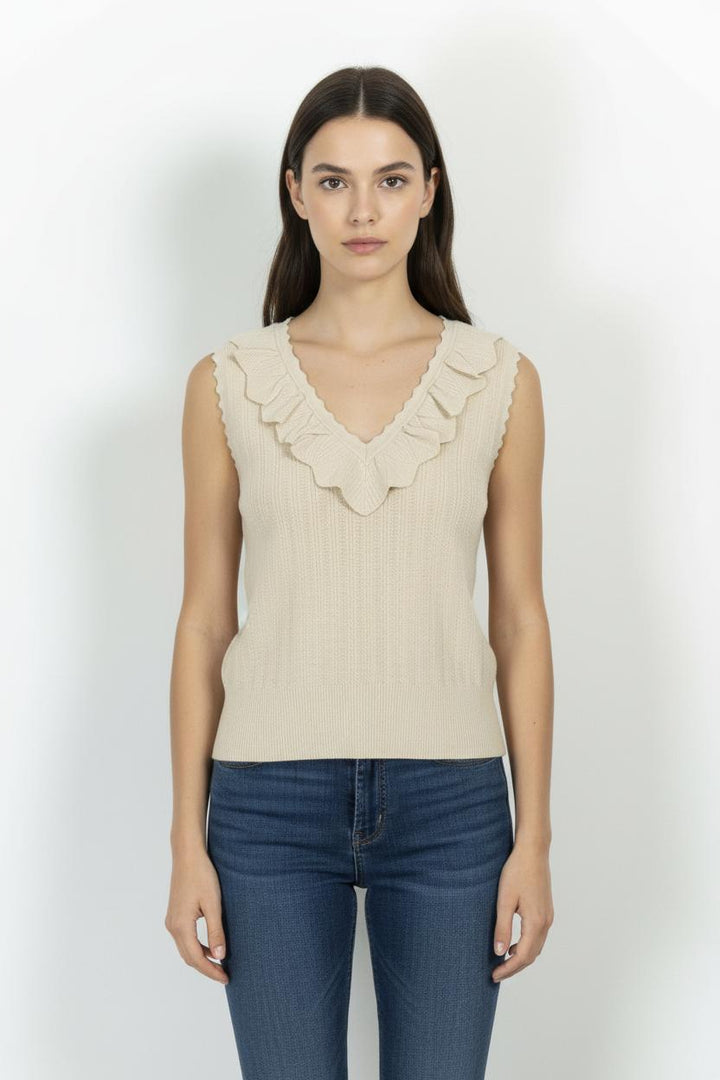 Pull Sans Manches Beige - Taille S/36 de la marque Indies | PARAD103664 - Vendu par Paradigme - Image 1