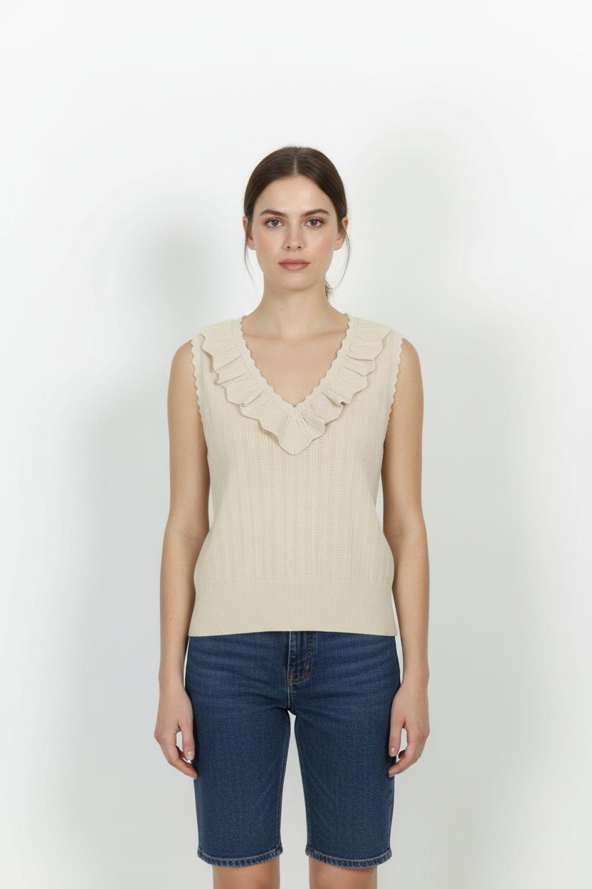 Pull Sans Manches Beige - Taille M/38 de la marque Indies | PARAD103667 - Vendu par Paradigme - Image 1
