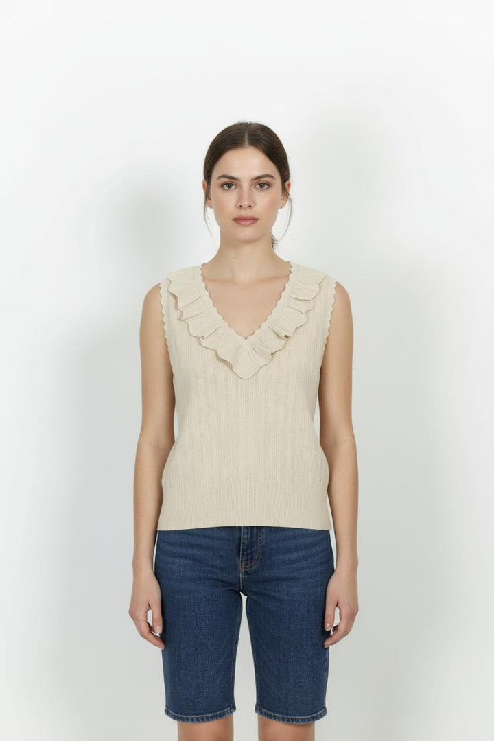 Pull Sans Manches Beige - Taille M/38 de la marque Indies | PARAD103667 - Vendu par Paradigme - Image 1