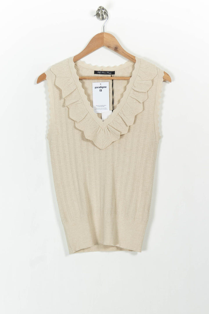 Pull Sans Manches Beige - Taille M/38 de la marque Indies | PARAD103667 - Vendu par Paradigme - Image 2