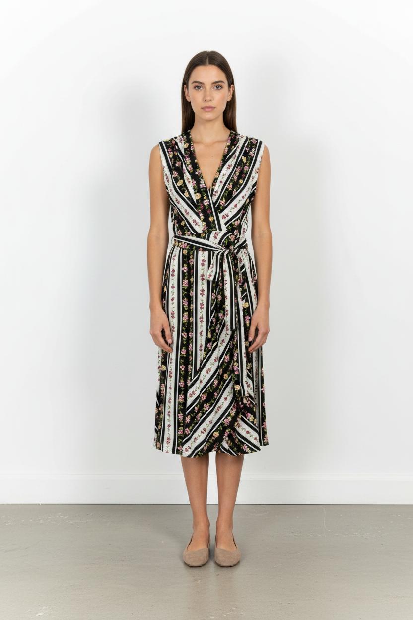Robe Portefeuille Noire et Blanche - Taille L/40 de la marque Indies | PARAD103677 - Vendu par Paradigme - Image 1