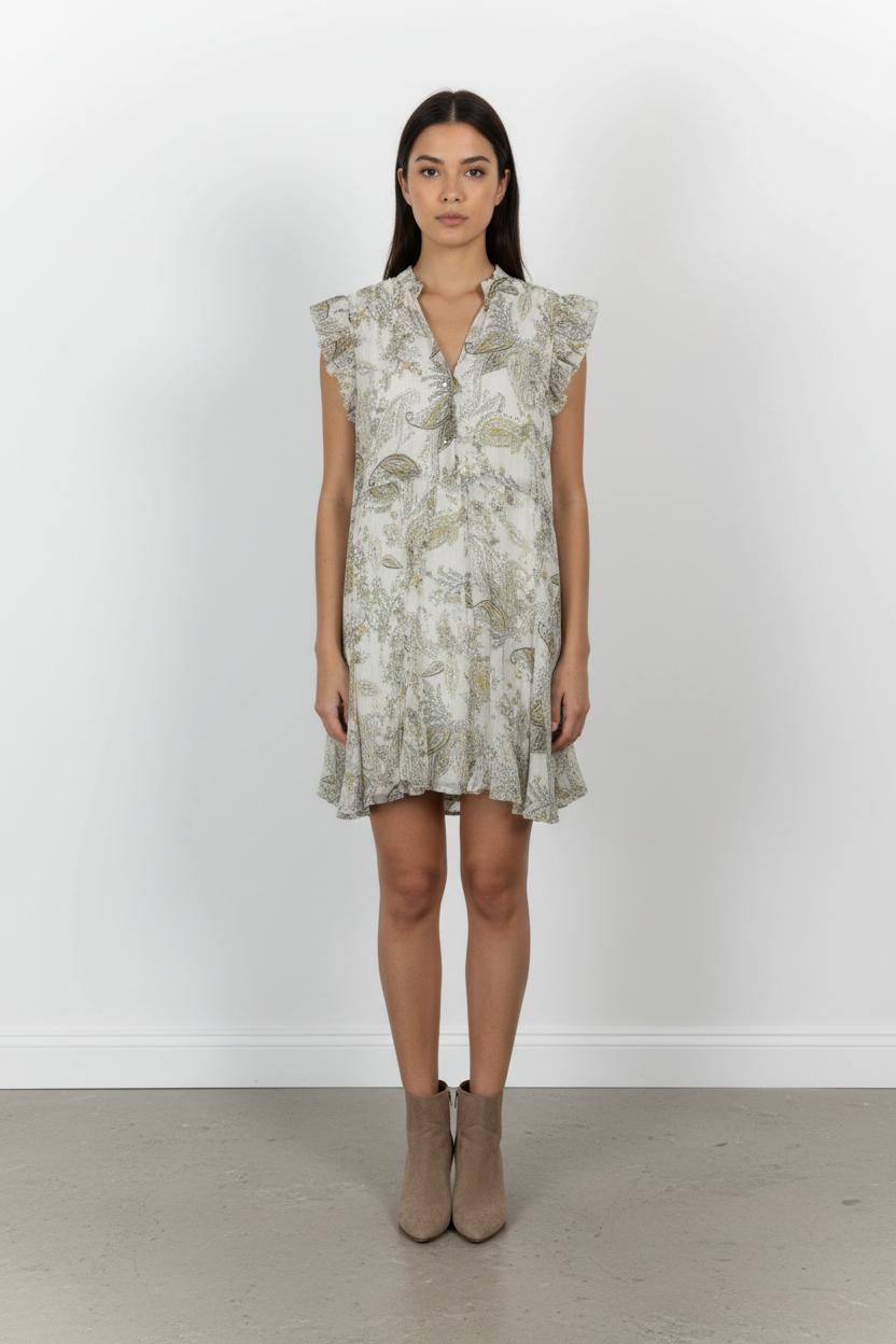 Robe Courte Écrue et Jaune - Taille S/36 de la marque Indies | PARAD103683 - Vendu par Paradigme - Image 1