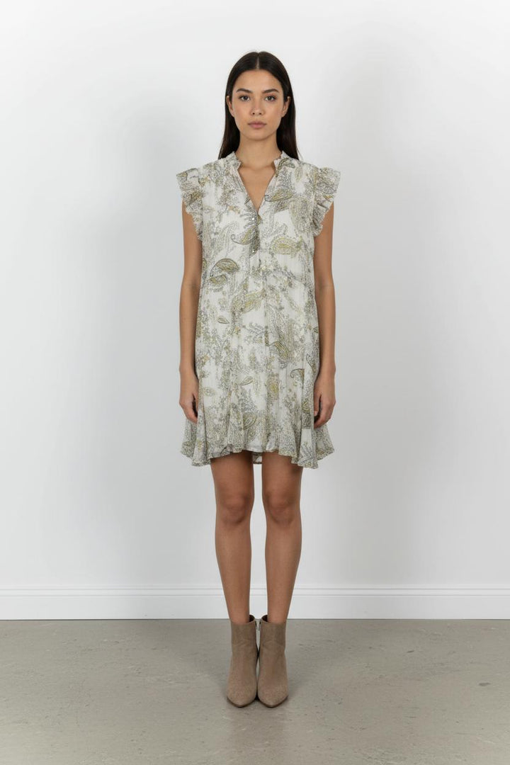 Robe Courte Écrue et Jaune - Taille S/36 de la marque Indies | PARAD103683 - Vendu par Paradigme - Image 1