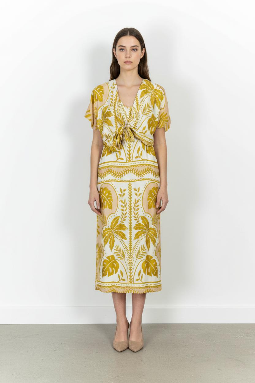 Robe Longue Blanche et Jaune - Taille S/36 de la marque Indies | PARAD103689 - Vendu par Paradigme - Image 1