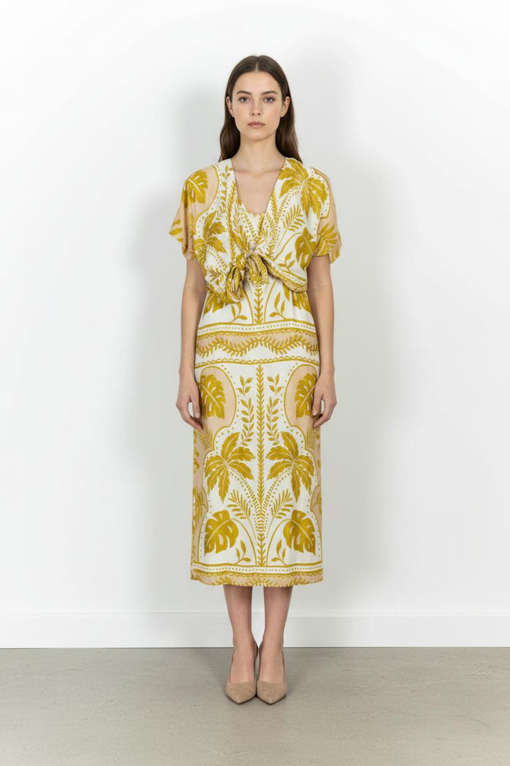 Robe Longue Blanche et Jaune - Taille S/36 de la marque Indies | PARAD103689 - Vendu par Paradigme - Image 1