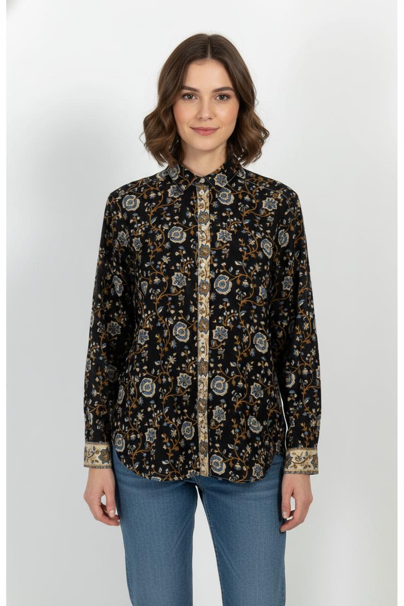 Chemise Noire et Beige - Taille S/36 de la marque Sézane | PARAD103749 - Vendu par Paradigme - Image 1