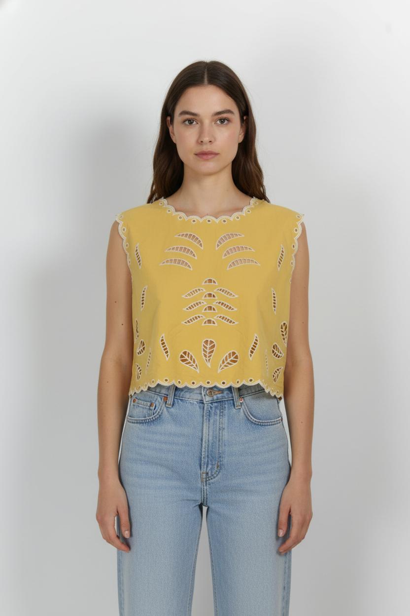 Top Sans Manches Jaune et Blanc - Taille L/40 de la marque Petite Mendigote | PARAD103785 - Vendu par Paradigme - Image 1