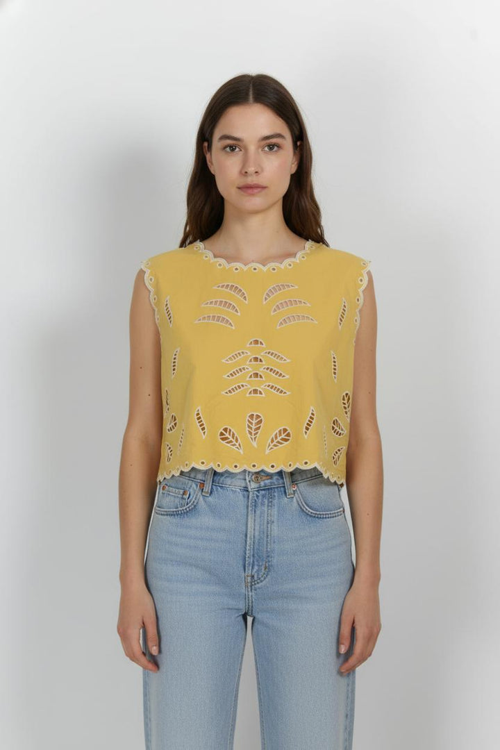 Top Sans Manches Jaune et Blanc - Taille L/40 de la marque Petite Mendigote | PARAD103785 - Vendu par Paradigme - Image 1