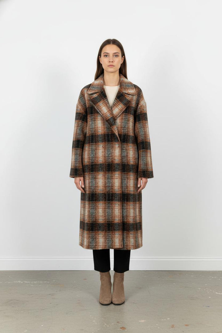 Manteau à Carreaux Marron et Gris - Taille M/38 de la marque La Fée Maraboutée | PARAD103797 - Vendu par Paradigme - Image 1
