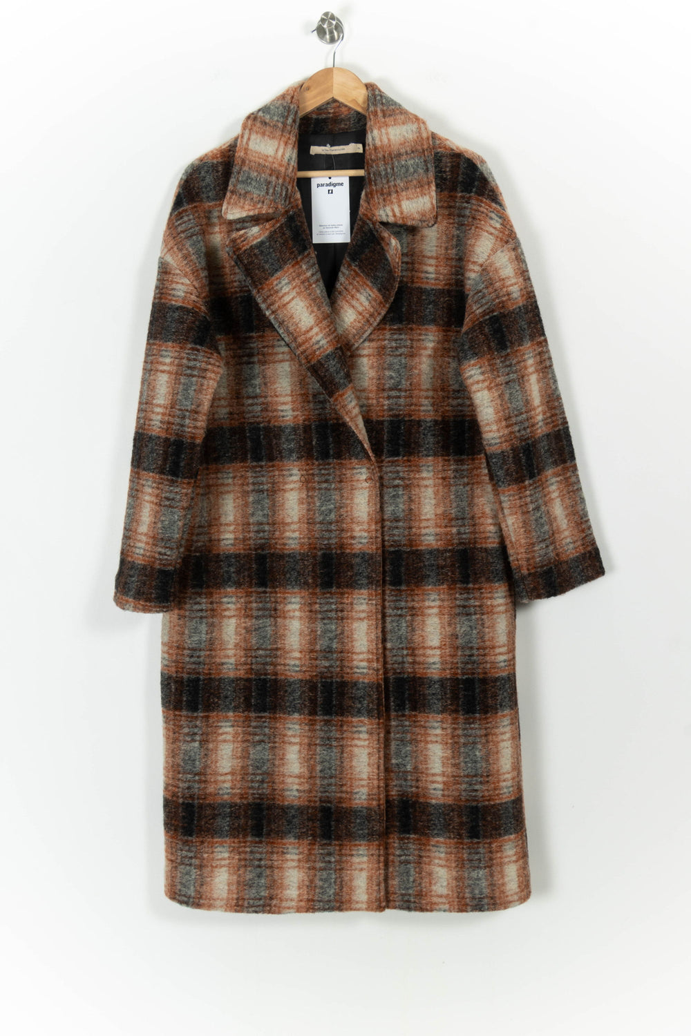 Manteau à Carreaux Marron et Gris - Taille M/38 de la marque La Fée Maraboutée | PARAD103797 - Vendu par Paradigme - Image 2