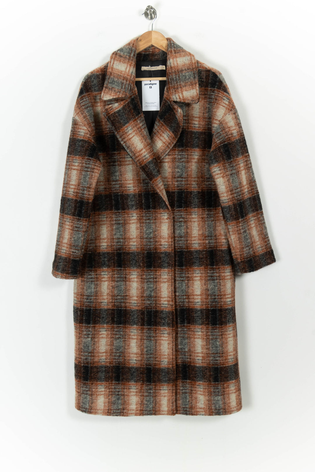 Manteau à Carreaux Marron et Gris - Taille M/38 de la marque La Fée Maraboutée | PARAD103797 - Vendu par Paradigme - Image 2
