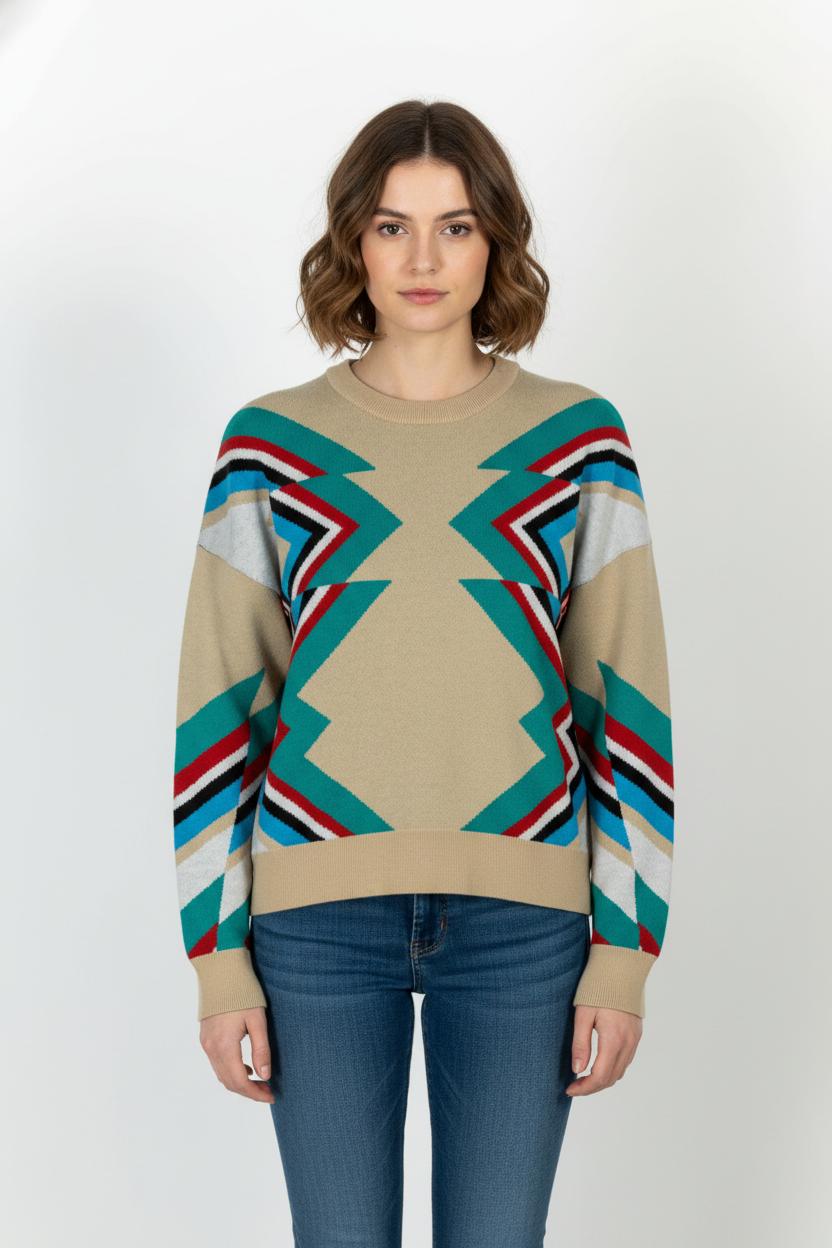 Pull Beige et Vert - Taille L/40 de la marque Suncoo | PARAD103808 - Vendu par Paradigme - Image 1